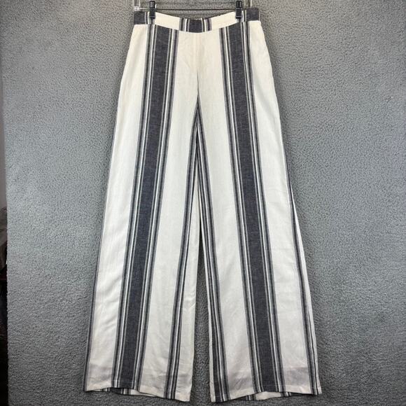 Lavender Brown Linen Pant Medium Wide Leg Beachy Coastal  Nautical Striped Lined - Picture 1 of 11